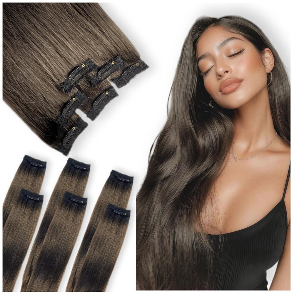 Clip In Hair Extensions Human Hair 10Inch 6pcs Short Seamless Balayage